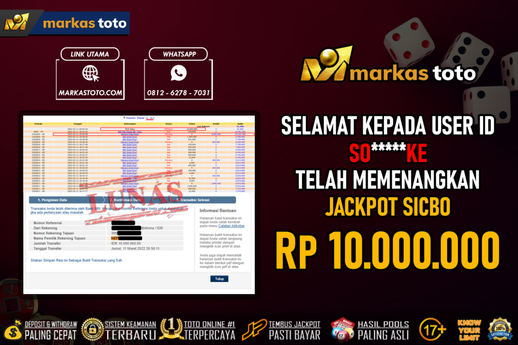 BUKTI PEMBAYARAN MEMBER JP LIVE CASINO SICBO DI MARKASTOTO USER ID SOKE