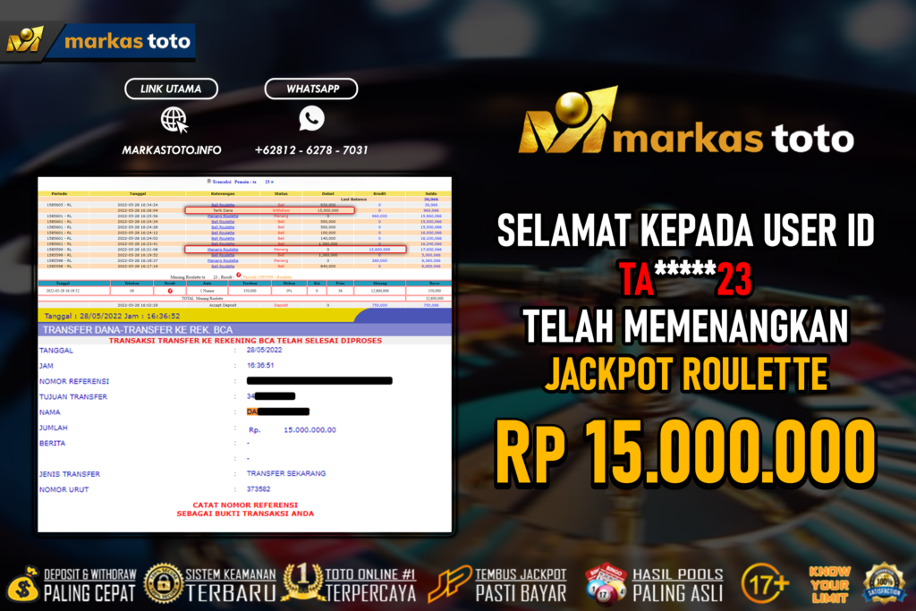 BUKTI PEMBAYARAN MEMBER JP LIVE CASINO ROULETTE DI MARKASTOTO USER ID TA*****23