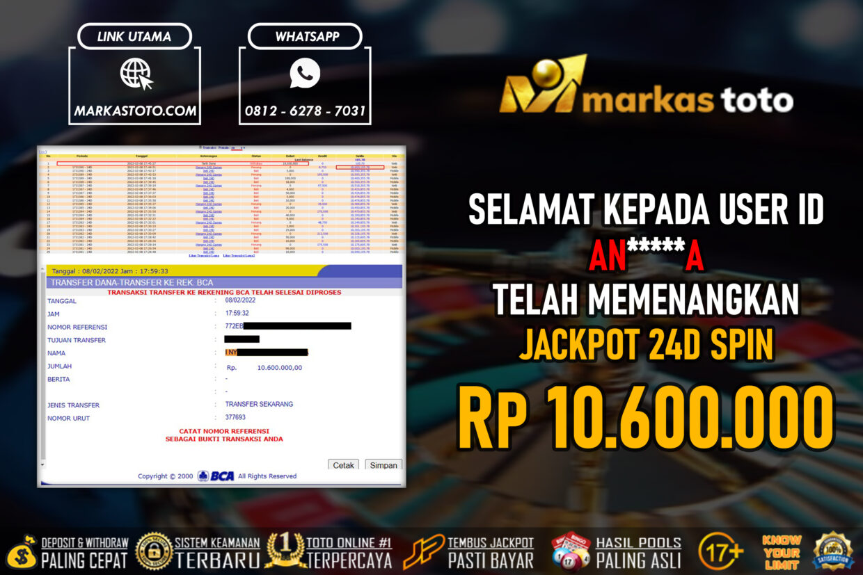 BUKTI PEMBAYARAN MEMBER JP LIVECASINO DI MARKASTOTO USER ID ANA