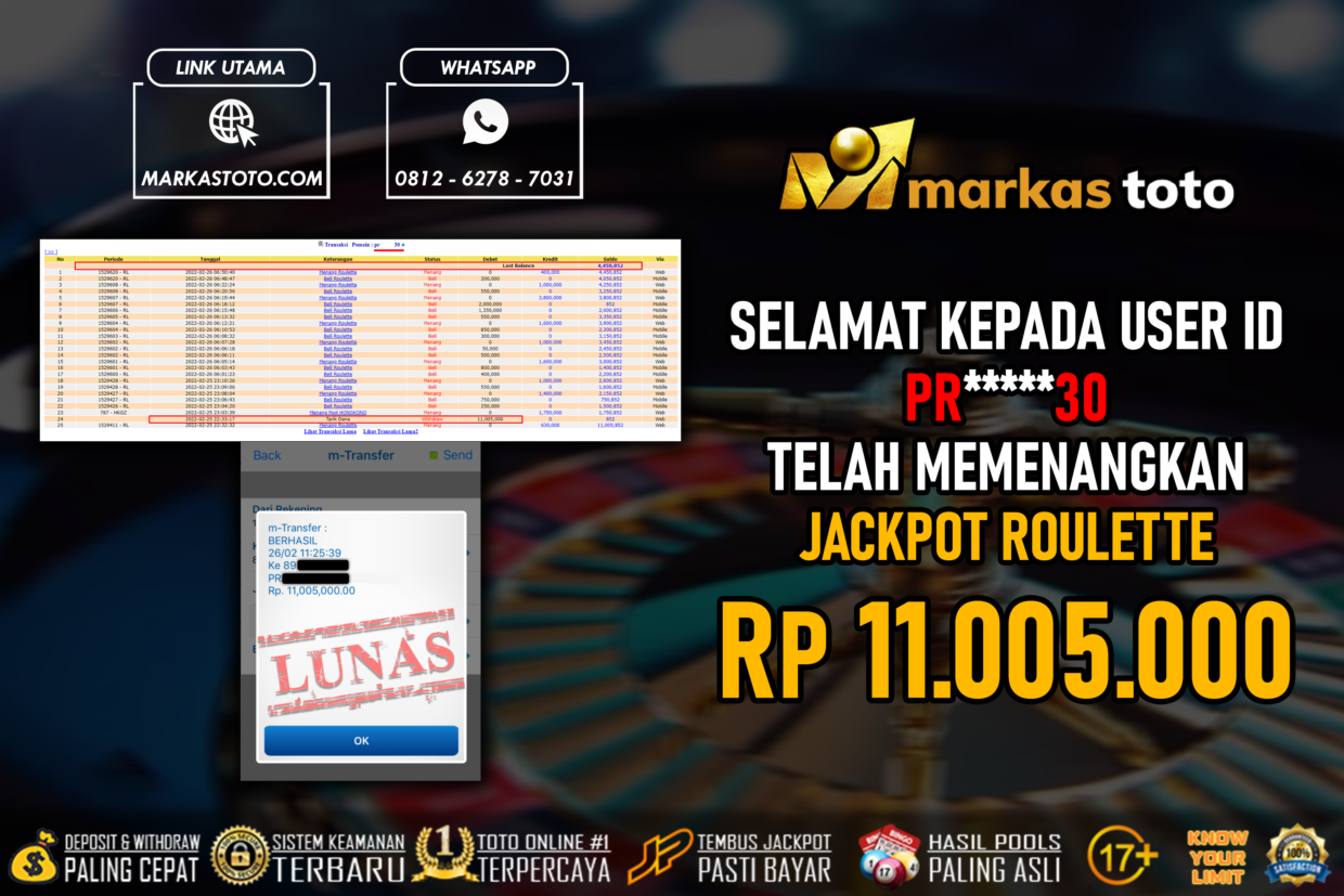 BUKTI PEMBAYARAN MEMBER JP LIVECASINO DI MARKASTOTO USER ID PR30