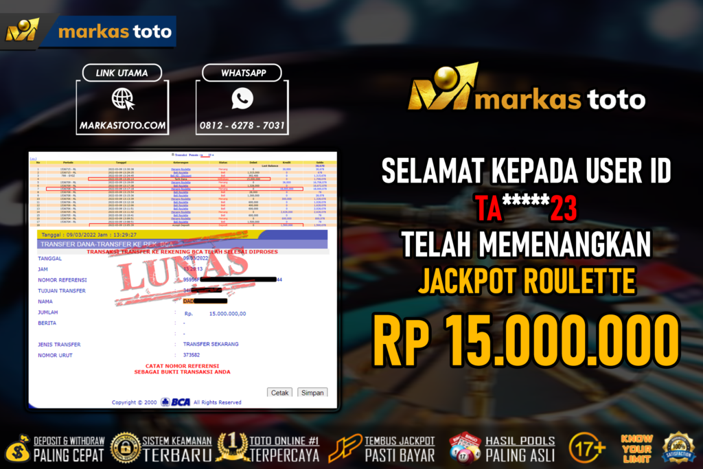 BUKTI PEMBAYARAN MEMBER JP LIVECASINO DI MARKASTOTO USER ID TA23