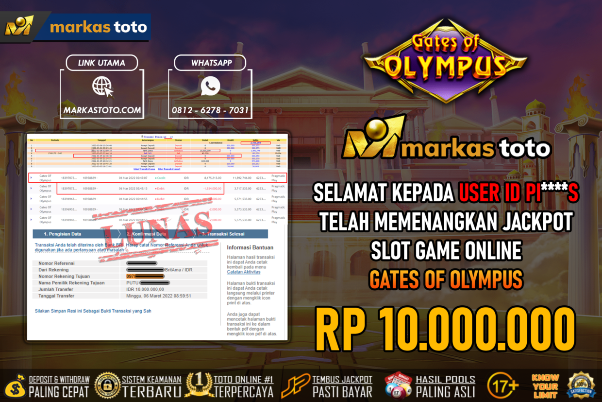 BUKTI PEMBAYARAN MEMBER JP SLOT ONLINE DI MARKASTOTO USER ID PIS