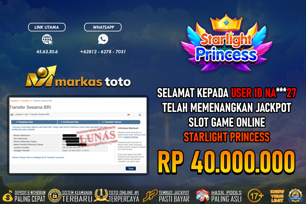 BUKTI PEMBAYARAN MEMBER JP SLOT PRAGMATIC DI MARKASTOTO USER ID NA***27