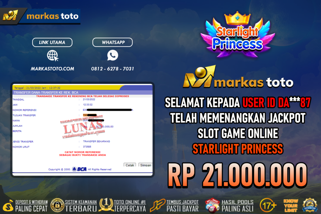 BUKTI PEMBAYARAN MEMBER JP SLOT PRAGMATIC PRINCESS STARLIGHT DI MARKASTOTO USER ID DA***87