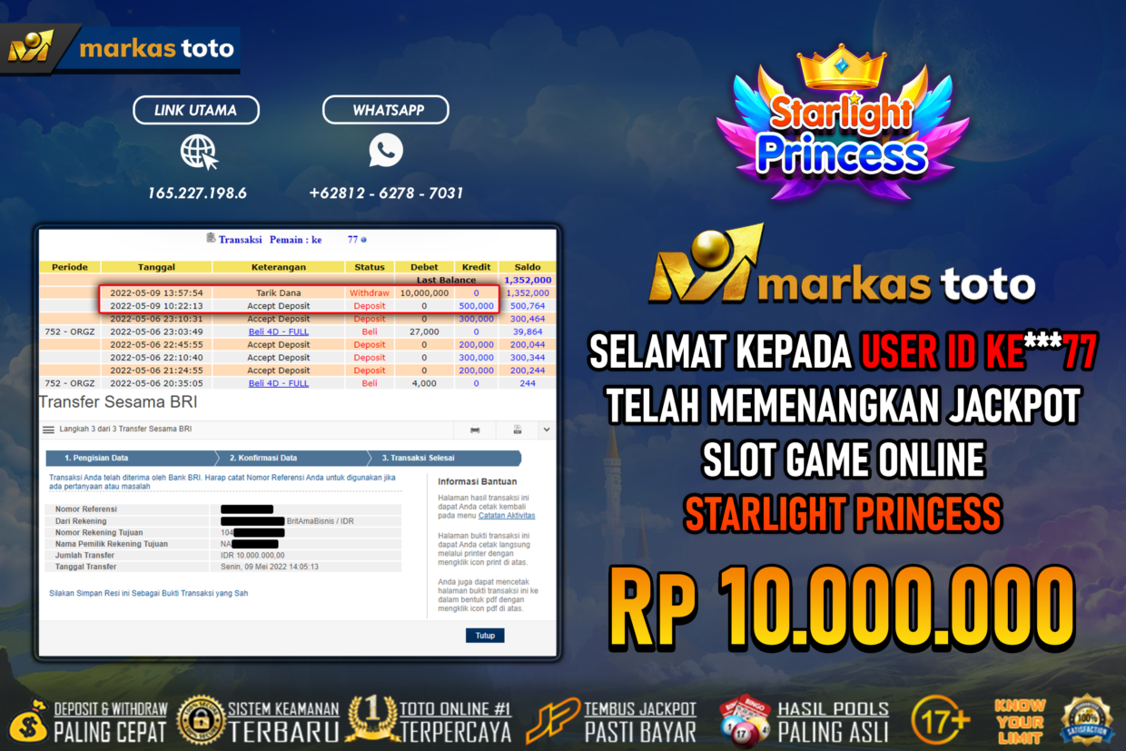 BUKTI PEMBAYARAN MEMBER JP SLOT PRAGMATIC PRINCESS STARLIGHT DI MARKASTOTO USER ID KE***77