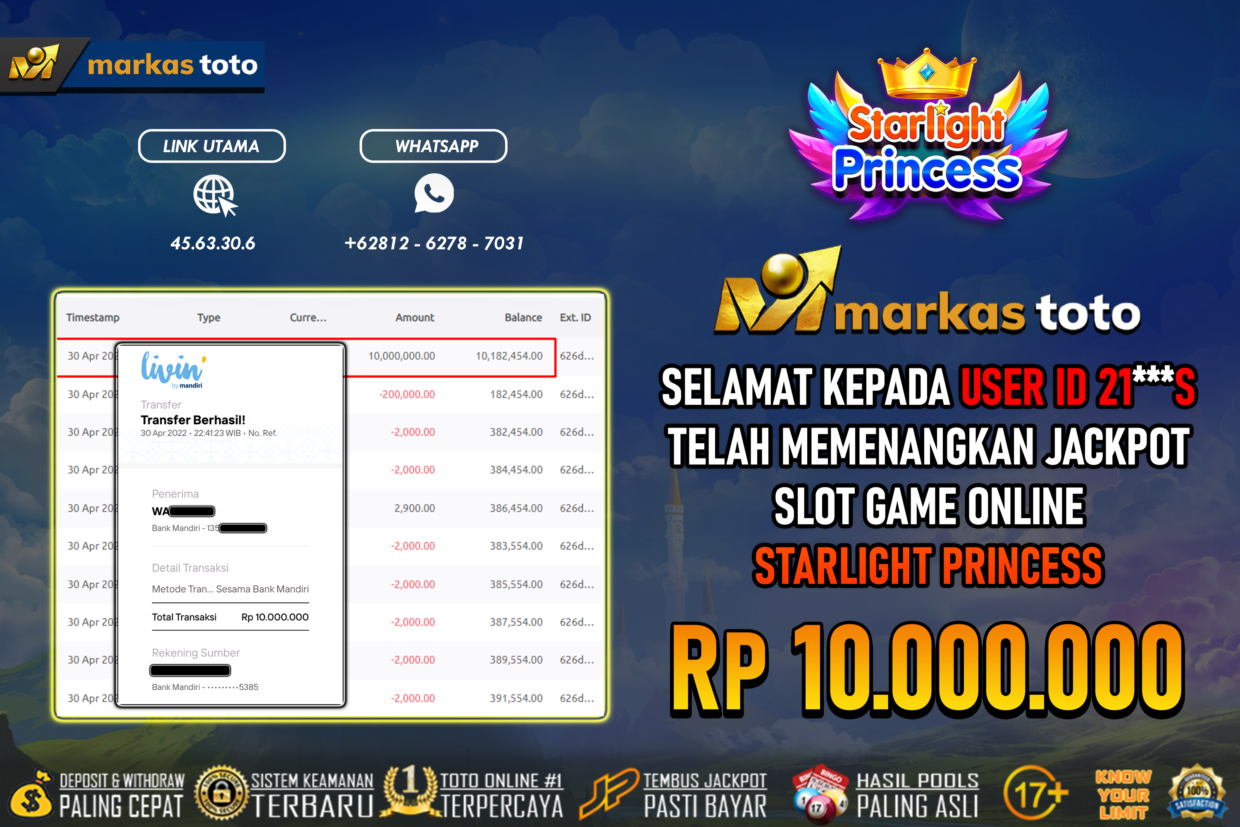 BUKTI PEMBAYARAN MEMBER JP SLOT PRAGMATIC STARLIGHT PRINCESS DI MARKASTOTO USER ID 21S