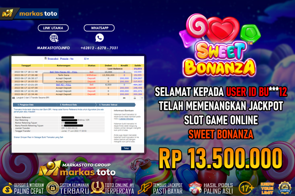 BUKTI PEMBAYARAN MEMBER JP SLOT PRAGMATIC SWEET BONANZA DI MARKASTOTO USER ID BU***12