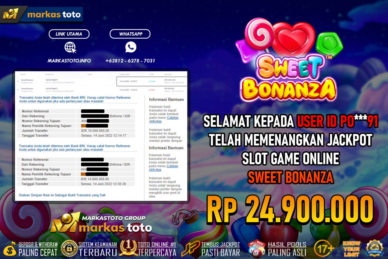 BUKTI PEMBAYARAN MEMBER JP SLOT PRAGMATIC SWEET BONANZA DI MARKASTOTO USER ID PO***91