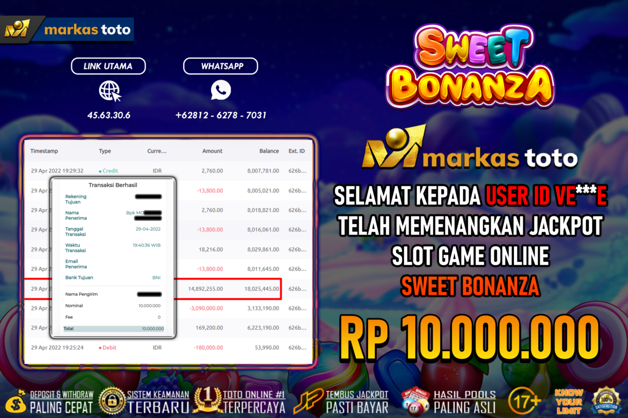 BUKTI PEMBAYARAN MEMBER JP SLOT PRAGMATIC SWEET BONANZA DI MARKASTOTO USER ID VEE