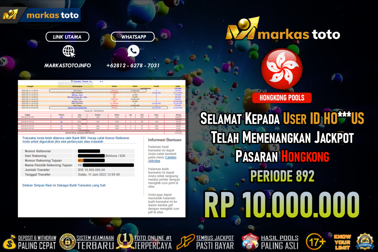 BUKTI PEMBAYARAN MEMBER JP TOGEL HK DI MARKASTOTO USER ID HO***US