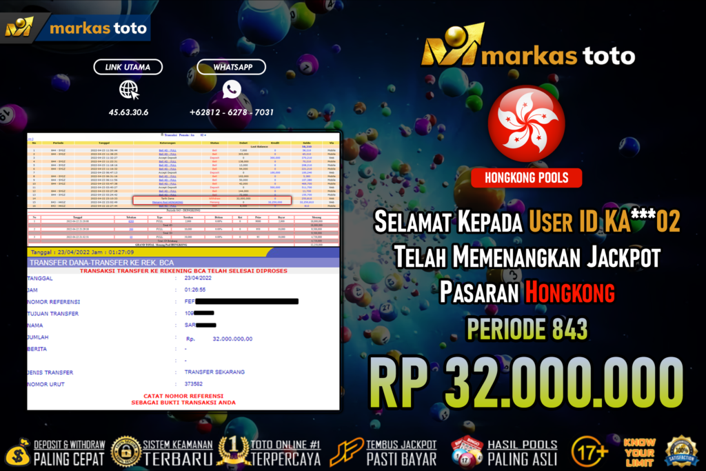 BUKTI PEMBAYARAN MEMBER JP TOGEL HK DI MARKASTOTO USER ID KA02