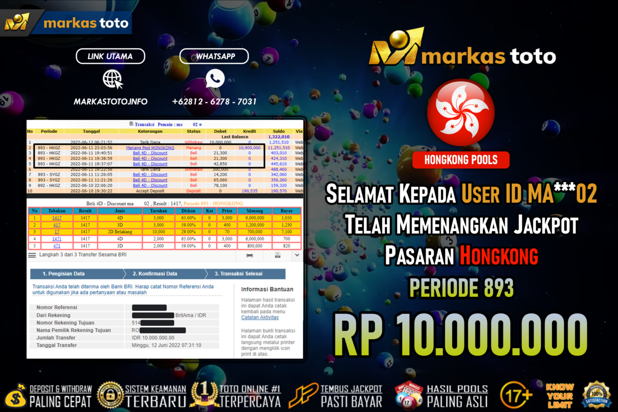 BUKTI PEMBAYARAN MEMBER JP TOGEL HK DI MARKASTOTO USER ID MA***02