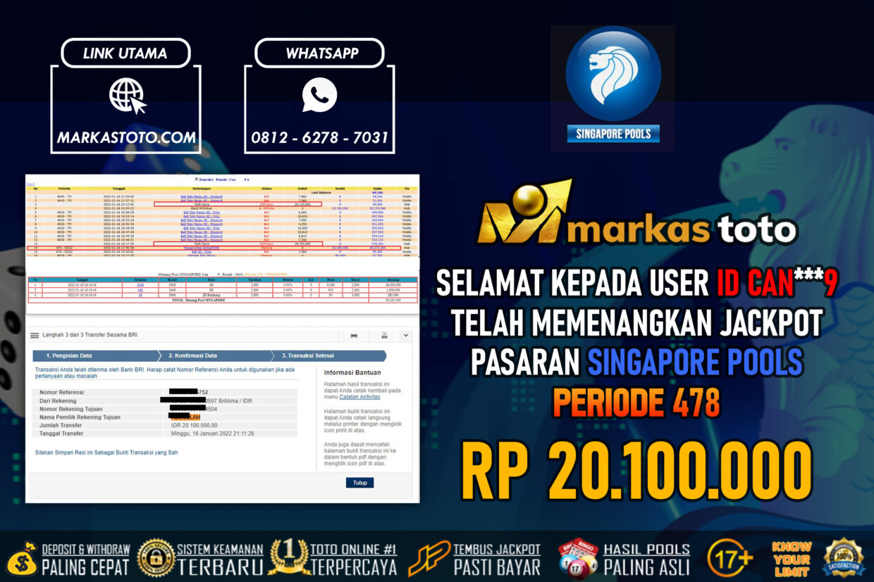 BUKTI PEMBAYARAN MEMBER JP TOGEL SINGAPORE DI MARKASTOTO USER ID CAN