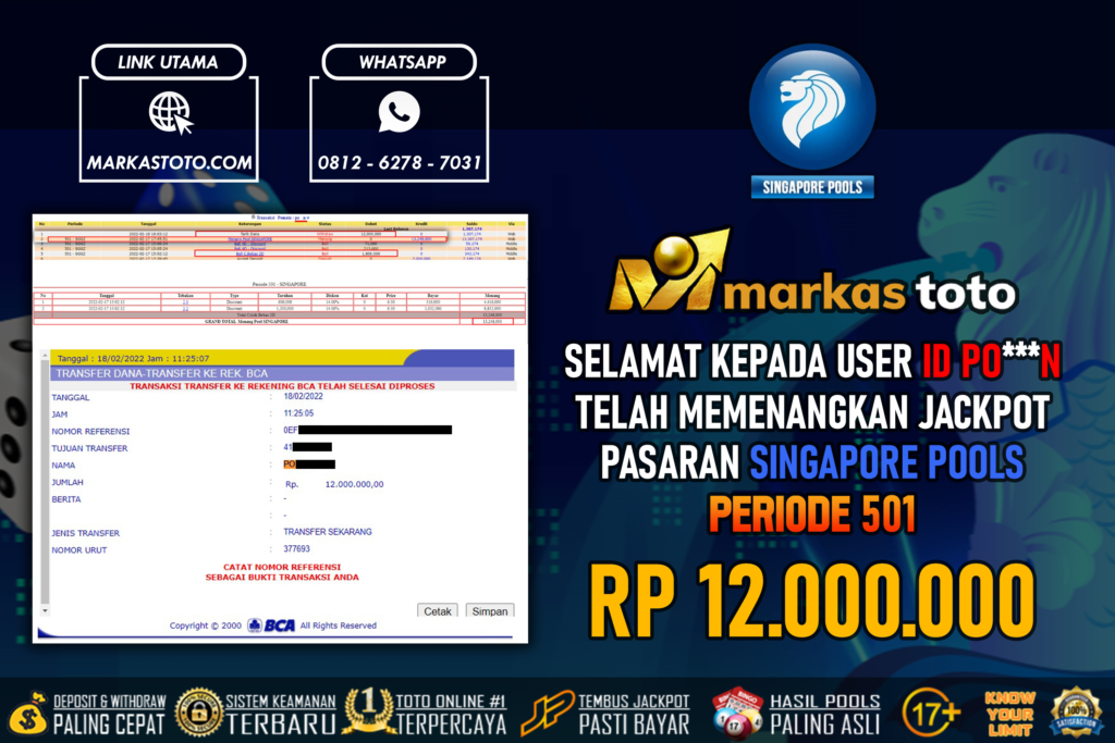 BUKTI PEMBAYARAN MEMBER JP TOGEL SINGAPORE DI MARKASTOTO USER ID PON