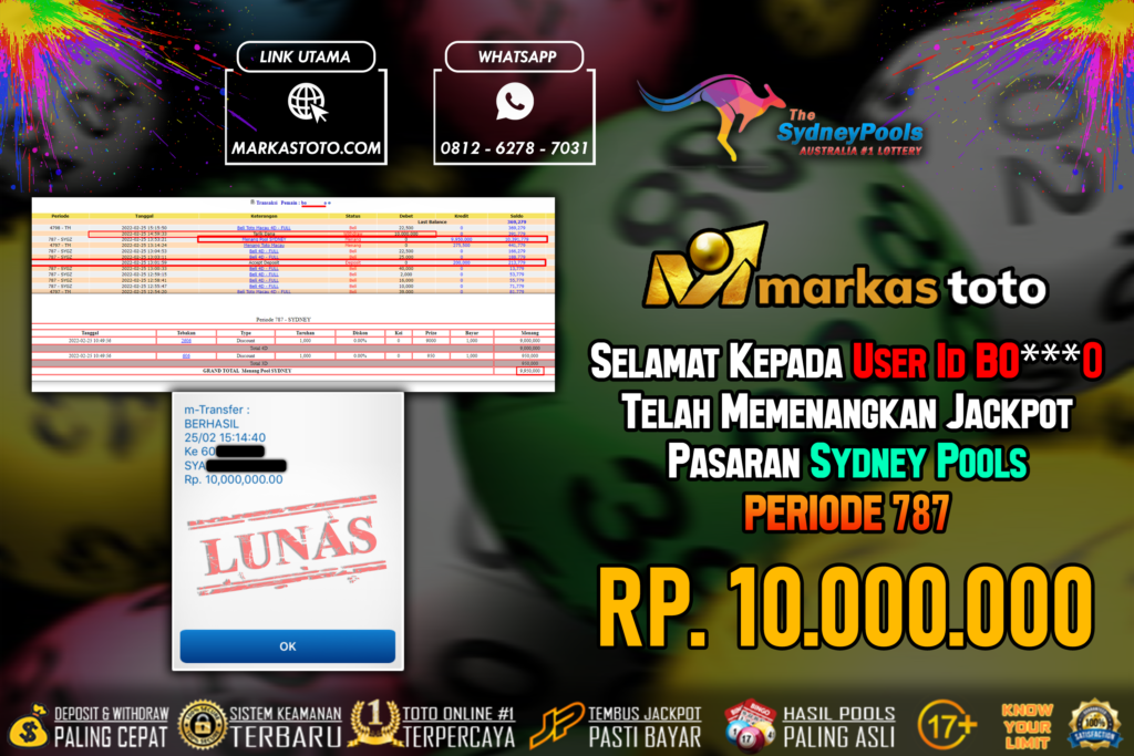 BUKTI PEMBAYARAN MEMBER JP TOGEL SYDNEY DI MARKASTOTO USER ID BOO