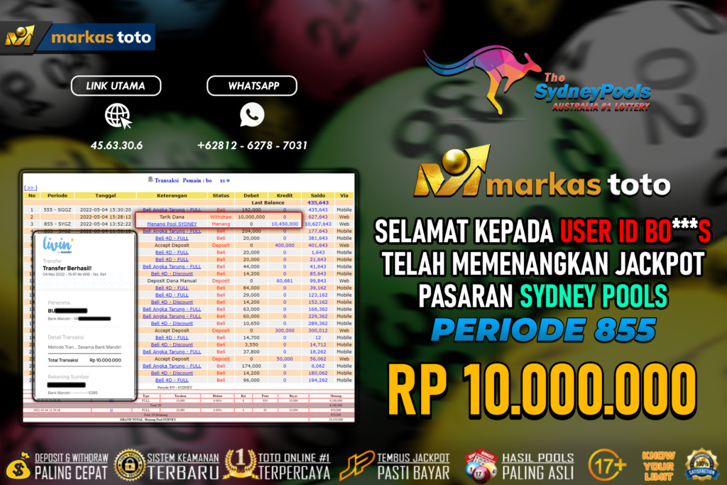 BUKTI PEMBAYARAN MEMBER JP TOGEL SYDNEY DI MARKASTOTO USER ID BOS 04.05.2022