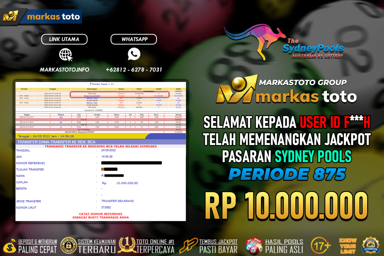 BUKTI PEMBAYARAN MEMBER JP TOGEL SYDNEY DI MARKASTOTO USER ID F***H