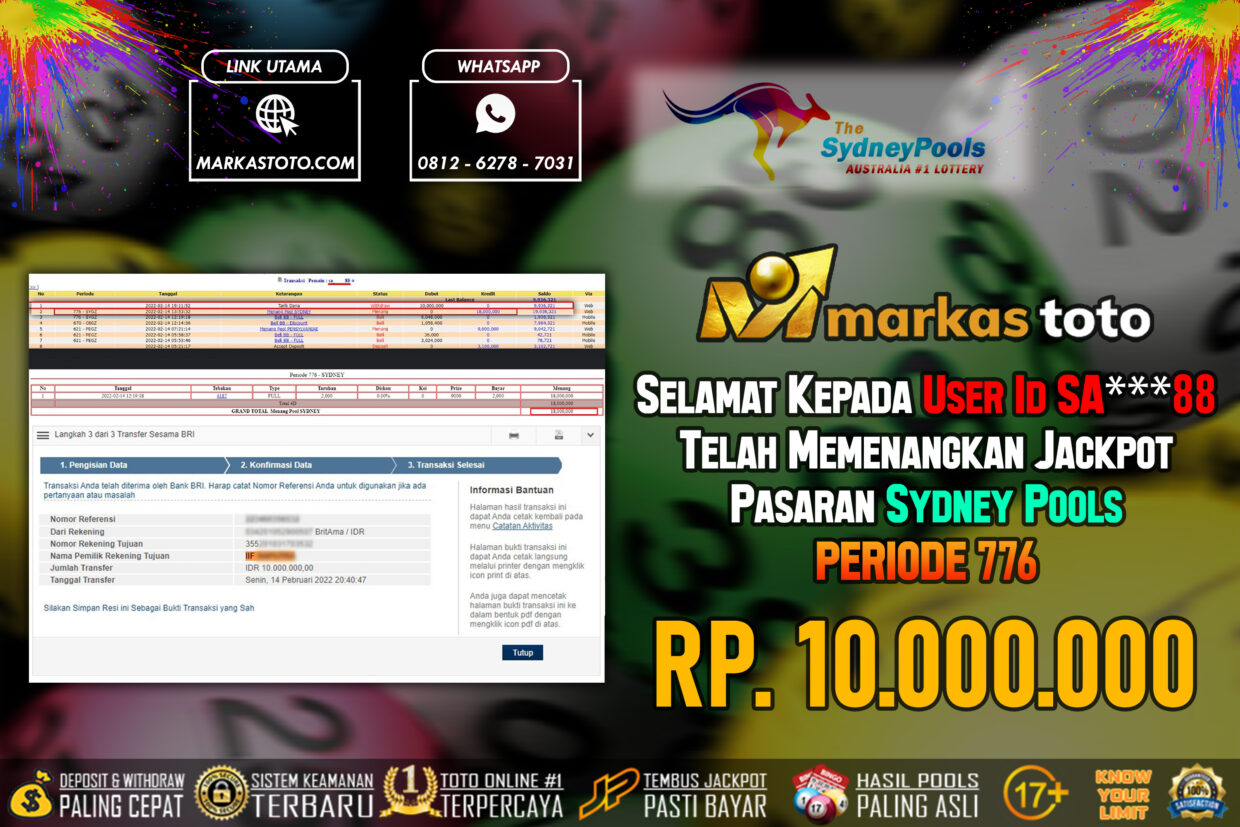 BUKTI PEMBAYARAN MEMBER JP TOGEL SYDNEY DI MARKASTOTO USER ID SA88