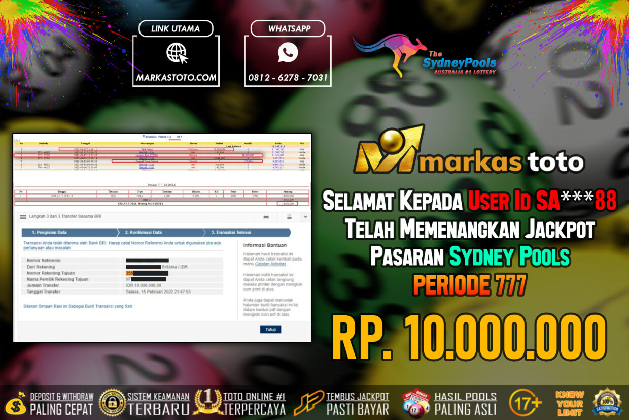 BUKTI PEMBAYARAN MEMBER JP TOGEL SYDNEY DI MARKASTOTO USER ID SA88