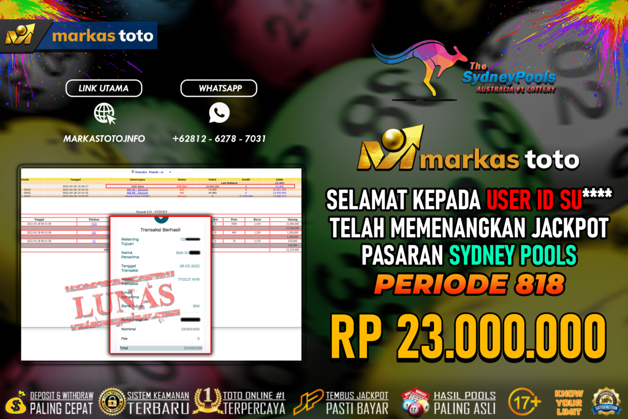 BUKTI PEMBAYARAN MEMBER JP TOGEL SYDNEY DI MARKASTOTO USER ID SU****