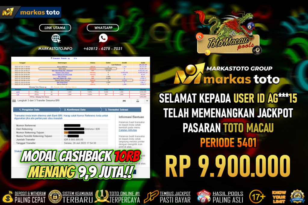 BUKTI PEMBAYARAN MEMBER JP TOGEL TOTO MACAU DI MARKASTOTO USER ID AG15