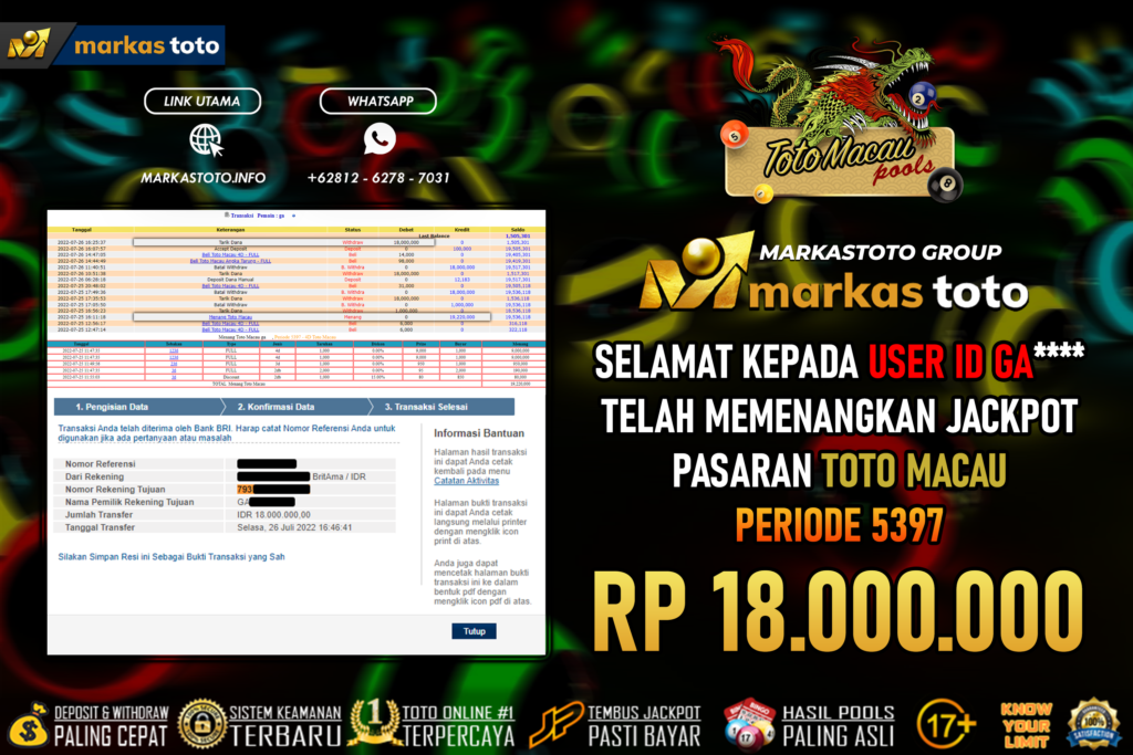 BUKTI PEMBAYARAN MEMBER JP TOGEL TOTO MACAU DI MARKASTOTO USER ID GA