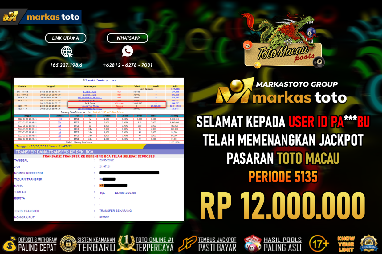 BUKTI PEMBAYARAN MEMBER JP TOGEL TOTO MACAU DI MARKASTOTO USER ID PABU