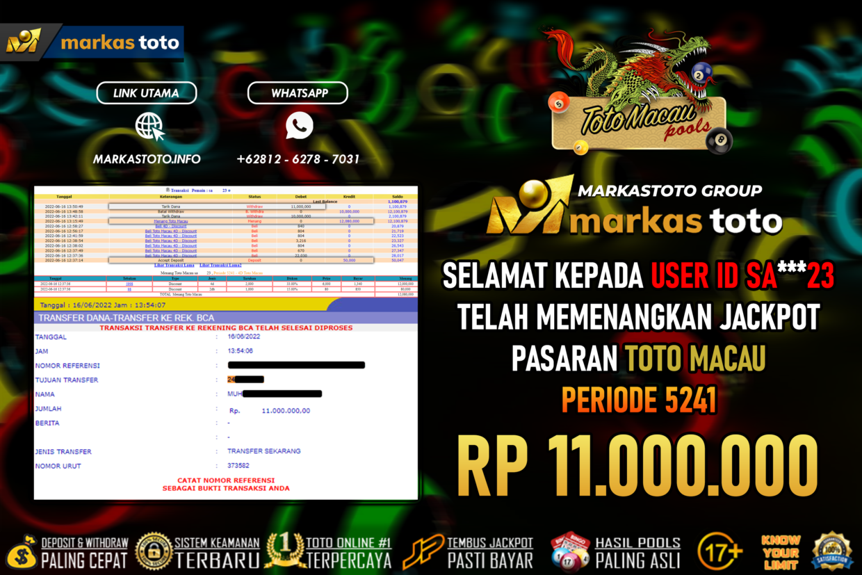 BUKTI PEMBAYARAN MEMBER JP TOGEL TOTO MACAU DI MARKASTOTO USER ID SA***23