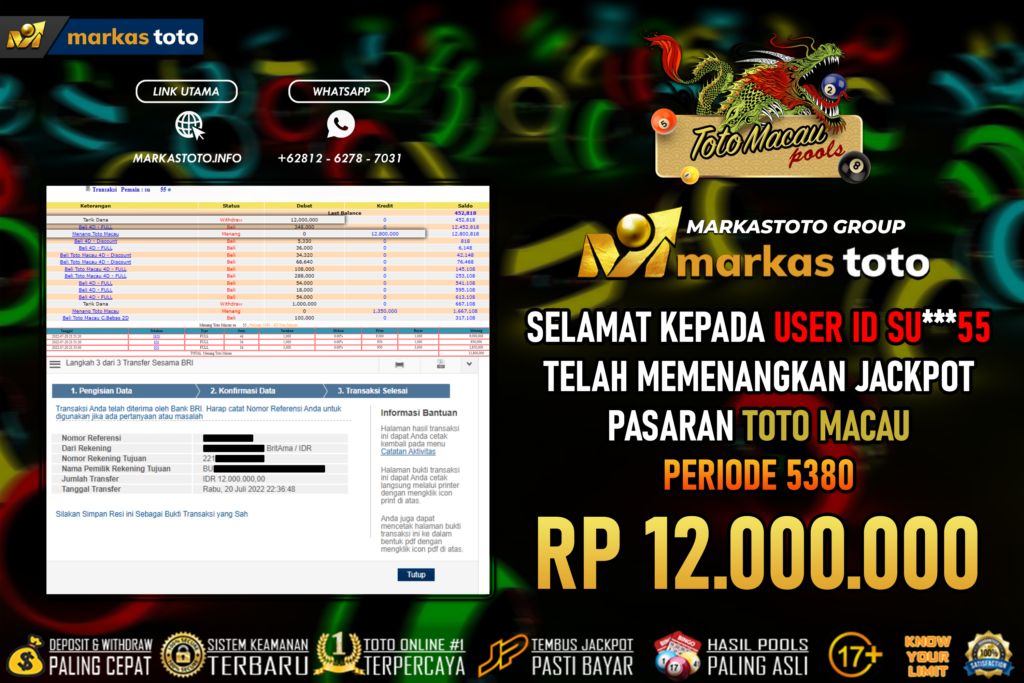 BUKTI PEMBAYARAN MEMBER JP TOGEL TOTO MACAU DI MARKASTOTO USER ID SU55