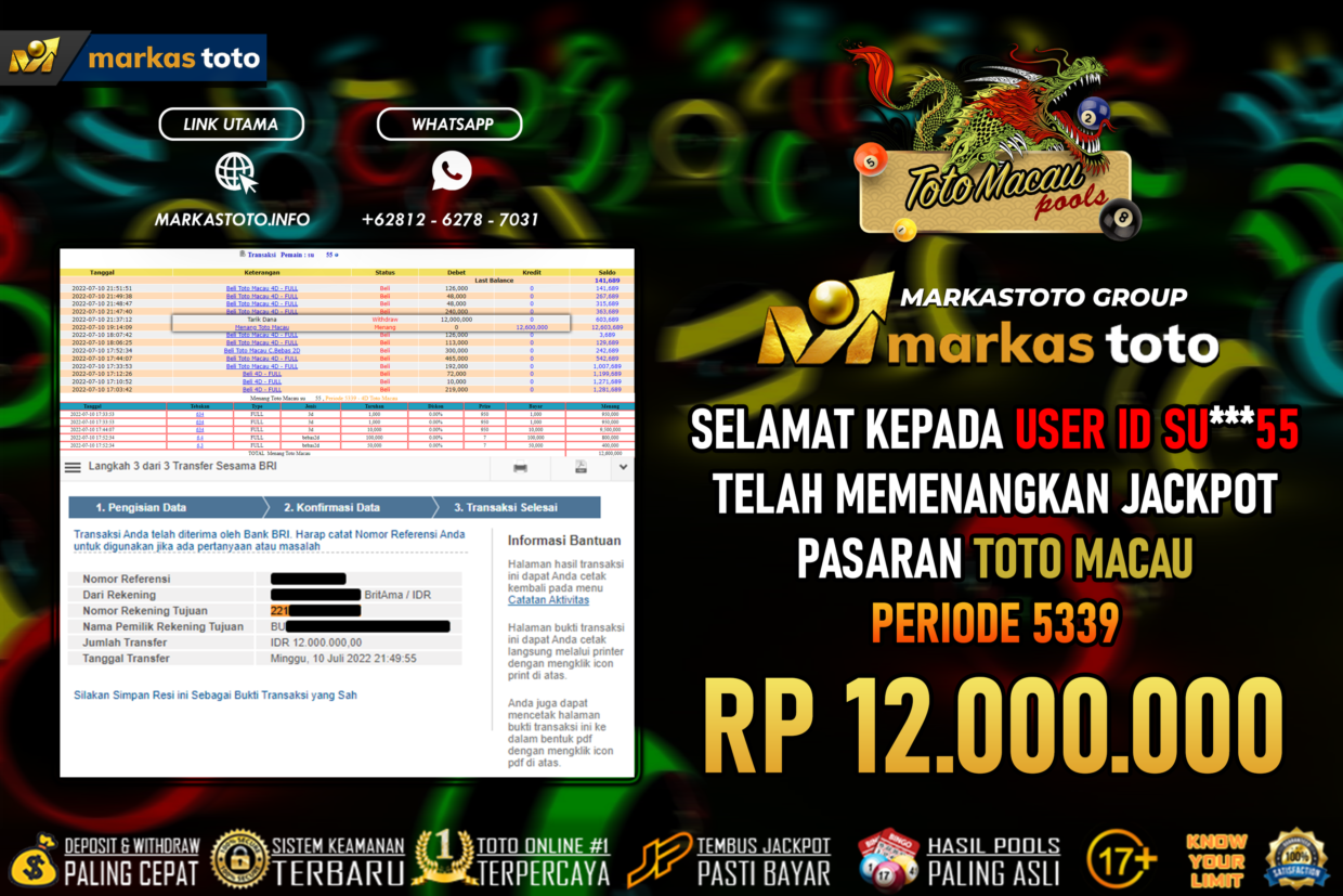 BUKTI PEMBAYARAN MEMBER JP TOGEL TOTO MACAU DI MARKASTOTO USER ID SU***55