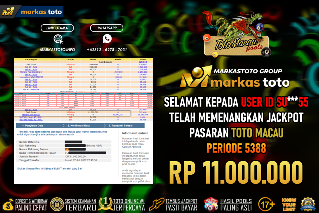 BUKTI PEMBAYARAN MEMBER JP TOGEL TOTO MACAU DI MARKASTOTO USER ID SU55