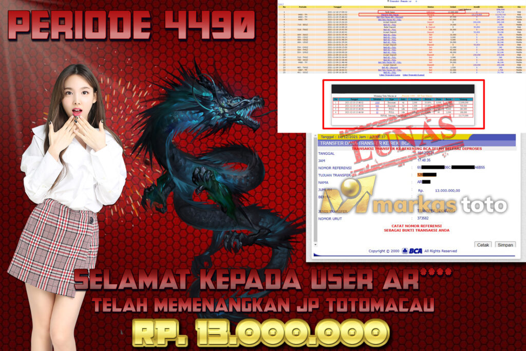 BUKTI PEMBAYARAN MEMBER JP TOGEL TOTOMACAU DI MARKASTOTO USER ID AR