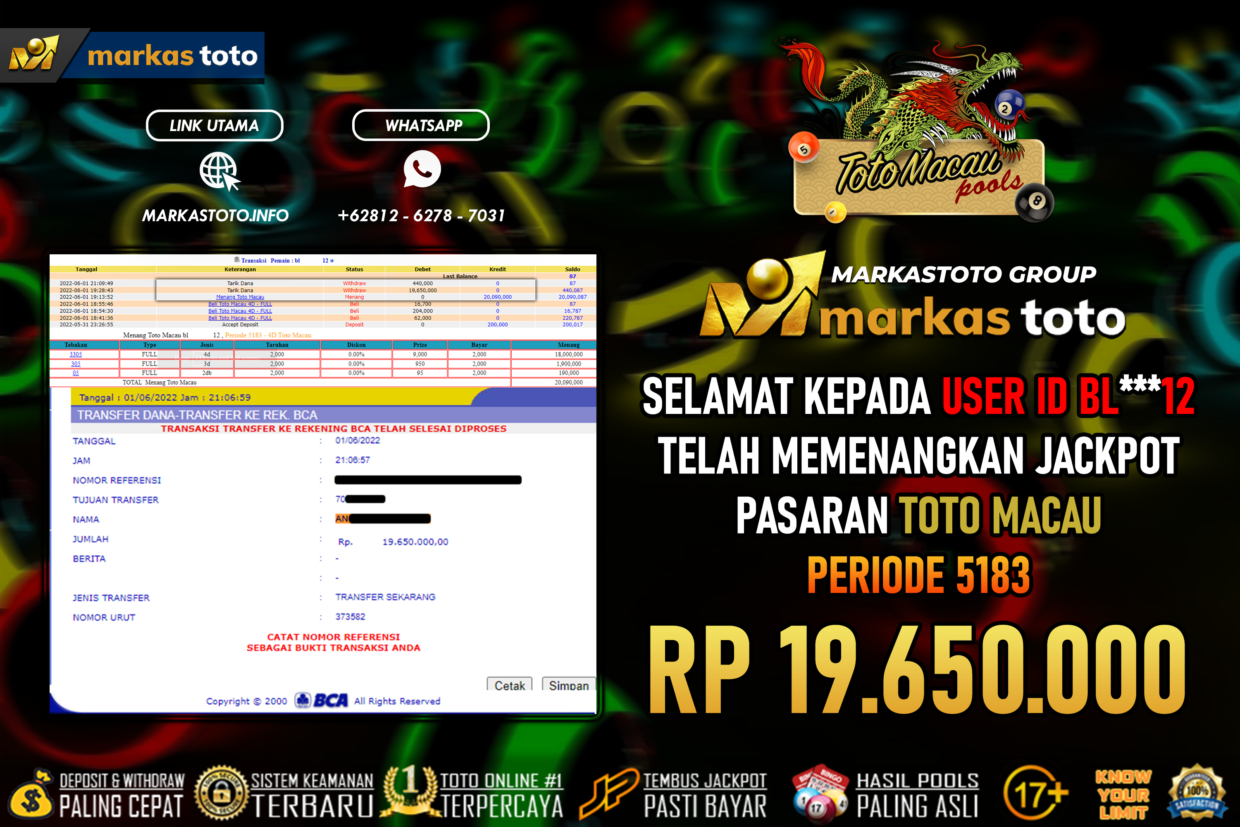 BUKTI PEMBAYARAN MEMBER JP TOGEL TOTOMACAU DI MARKASTOTO USER ID BL***12