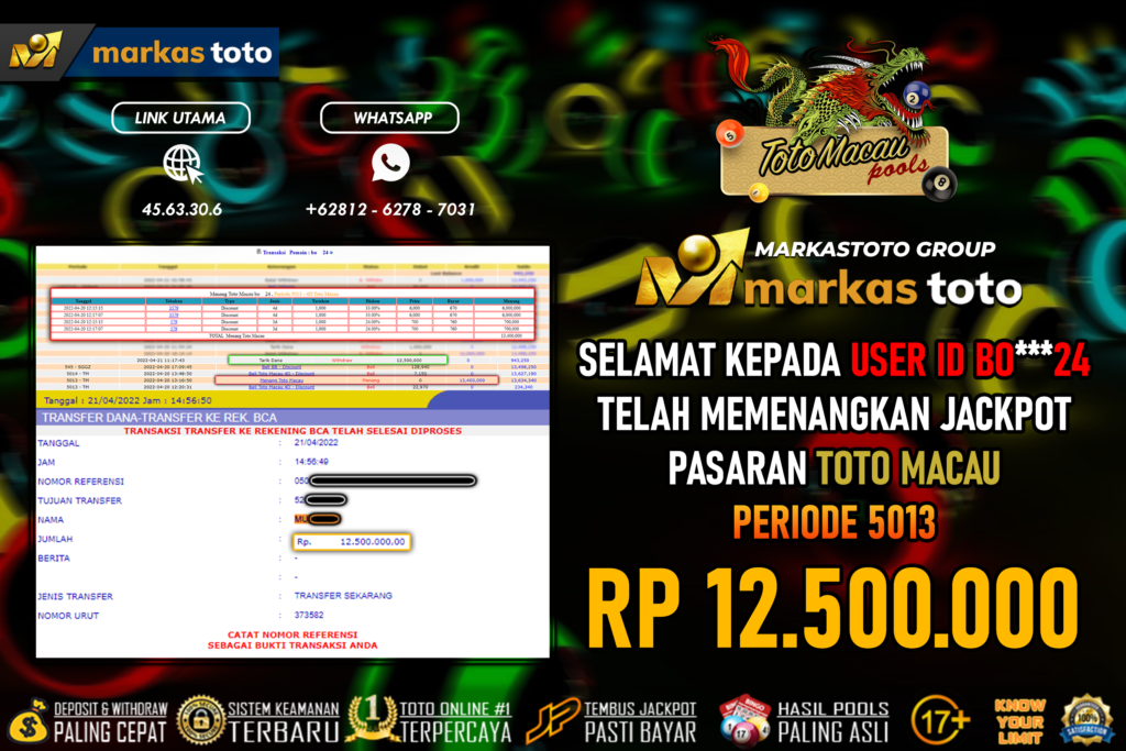 BUKTI PEMBAYARAN MEMBER JP TOGEL TOTOMACAU DI MARKASTOTO USER ID BO24