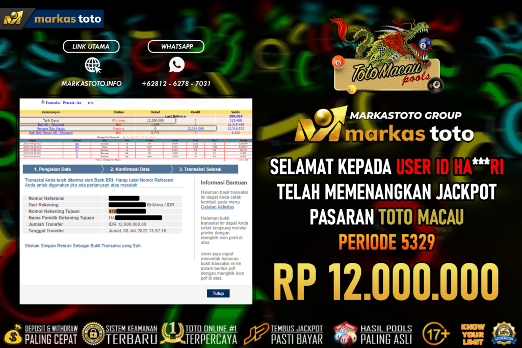 BUKTI PEMBAYARAN MEMBER JP TOGEL TOTOMACAU DI MARKASTOTO USER ID HA***RI