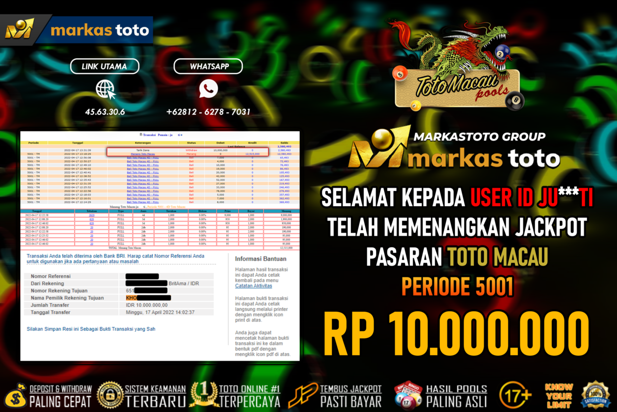 BUKTI PEMBAYARAN MEMBER JP TOGEL TOTOMACAU DI MARKASTOTO USER ID JUTI