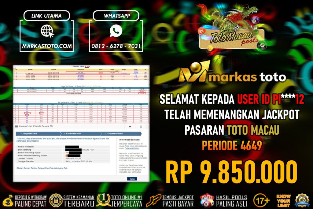 BUKTI PEMBAYARAN MEMBER JP TOGEL TOTOMACAU DI MARKASTOTO USER ID PI12