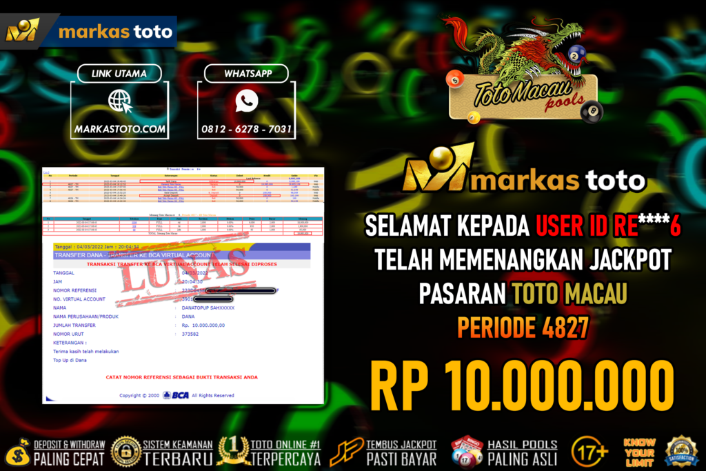 BUKTI PEMBAYARAN MEMBER JP TOGEL TOTOMACAU DI MARKASTOTO USER ID RE6