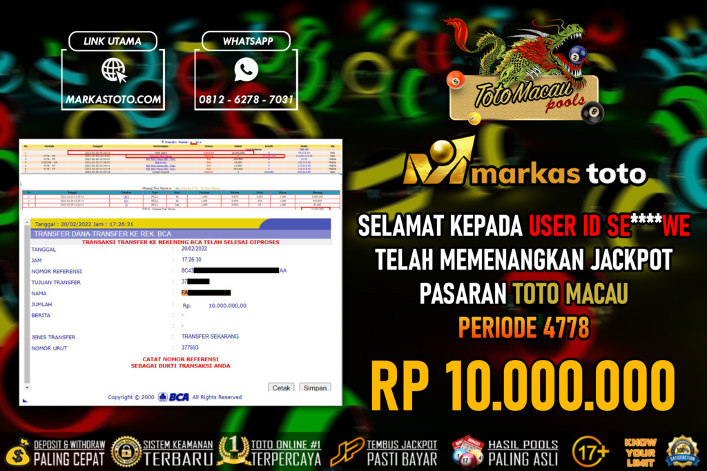 BUKTI PEMBAYARAN MEMBER JP TOGEL TOTOMACAU DI MARKASTOTO USER ID SEWE