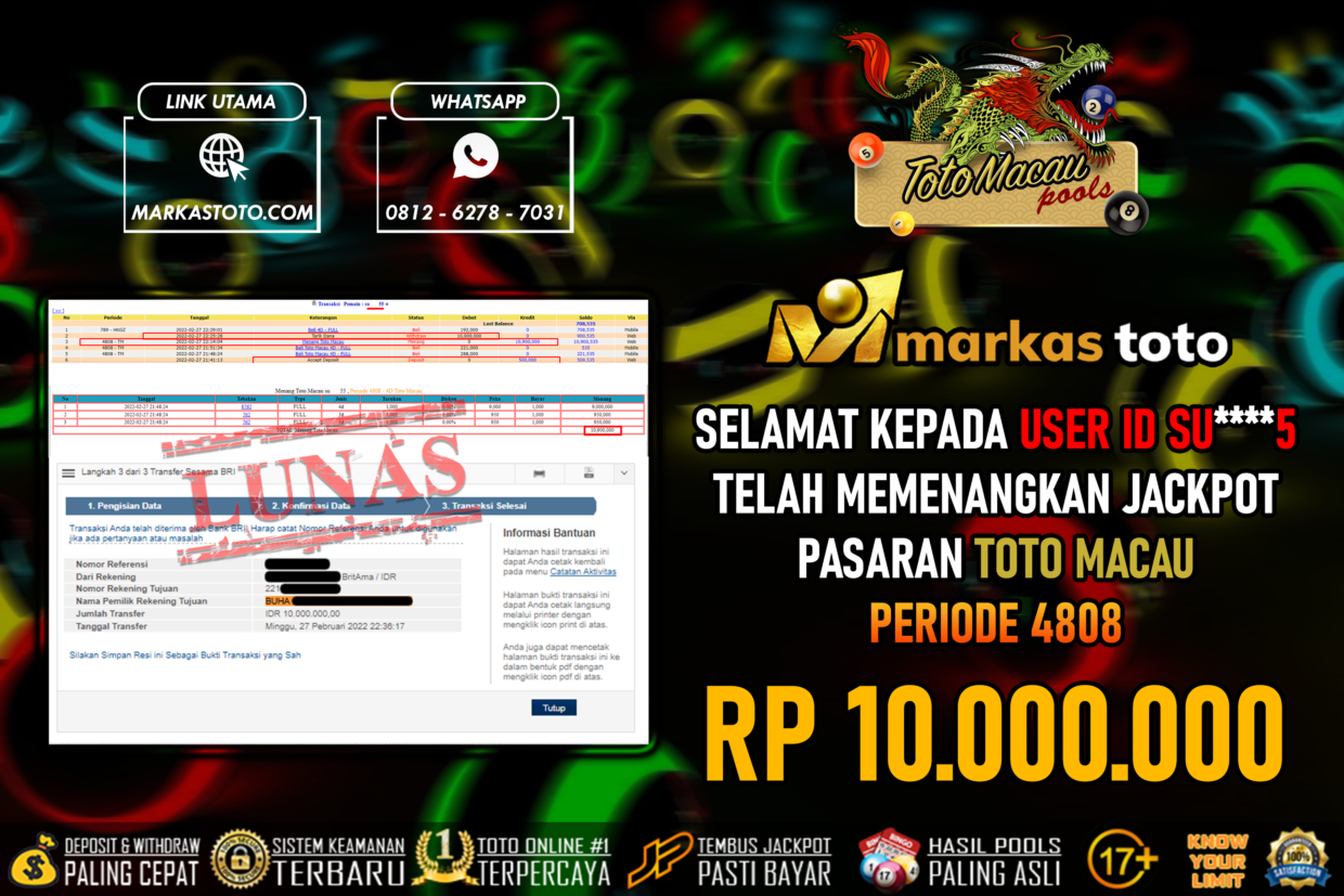 BUKTI PEMBAYARAN MEMBER JP TOGEL TOTOMACAU DI MARKASTOTO USER ID SU55