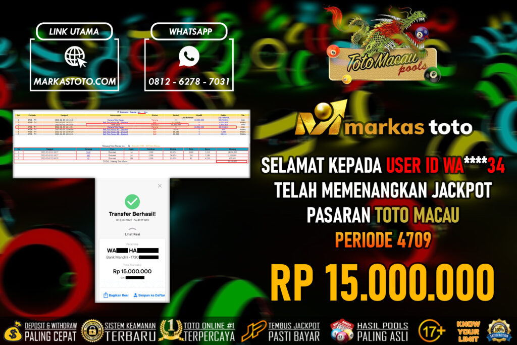 BUKTI PEMBAYARAN MEMBER JP TOGEL TOTOMACAU DI MARKASTOTO USER ID WA34