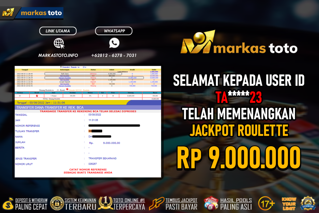 BUKTI PEMBAYARAN MEMBER JP LIVECASINO DI MARKASTOTO USER ID TA23