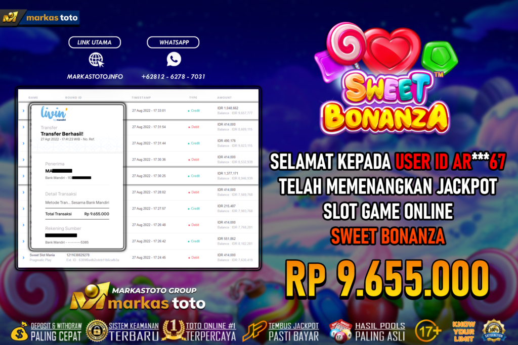 BUKTI PEMBAYARAN MEMBER JP SLOT PRAGMATIC SWEET BONANZA DI MARKASTOTO USER ID AR67