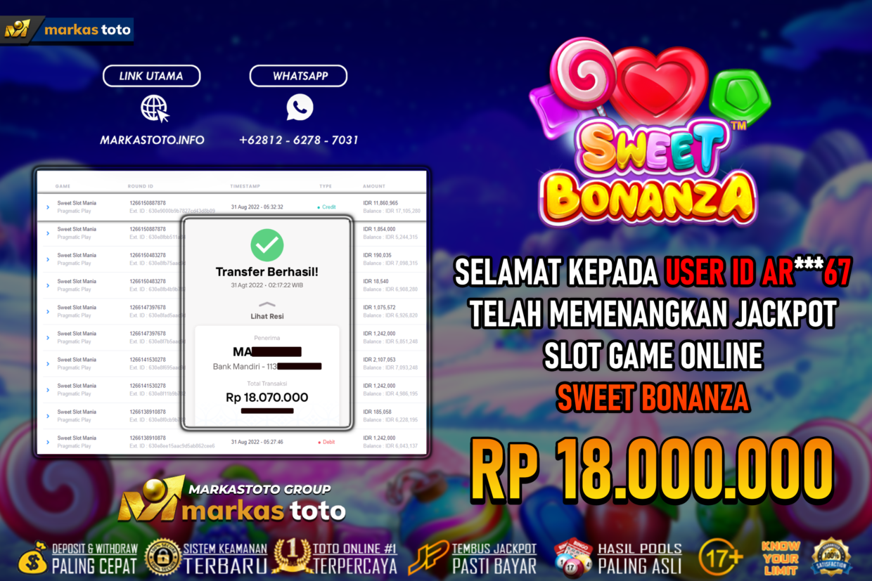 BUKTI PEMBAYARAN MEMBER JP SLOT PRAGMATIC SWEET BONANZA DI MARKASTOTO USER ID AR67