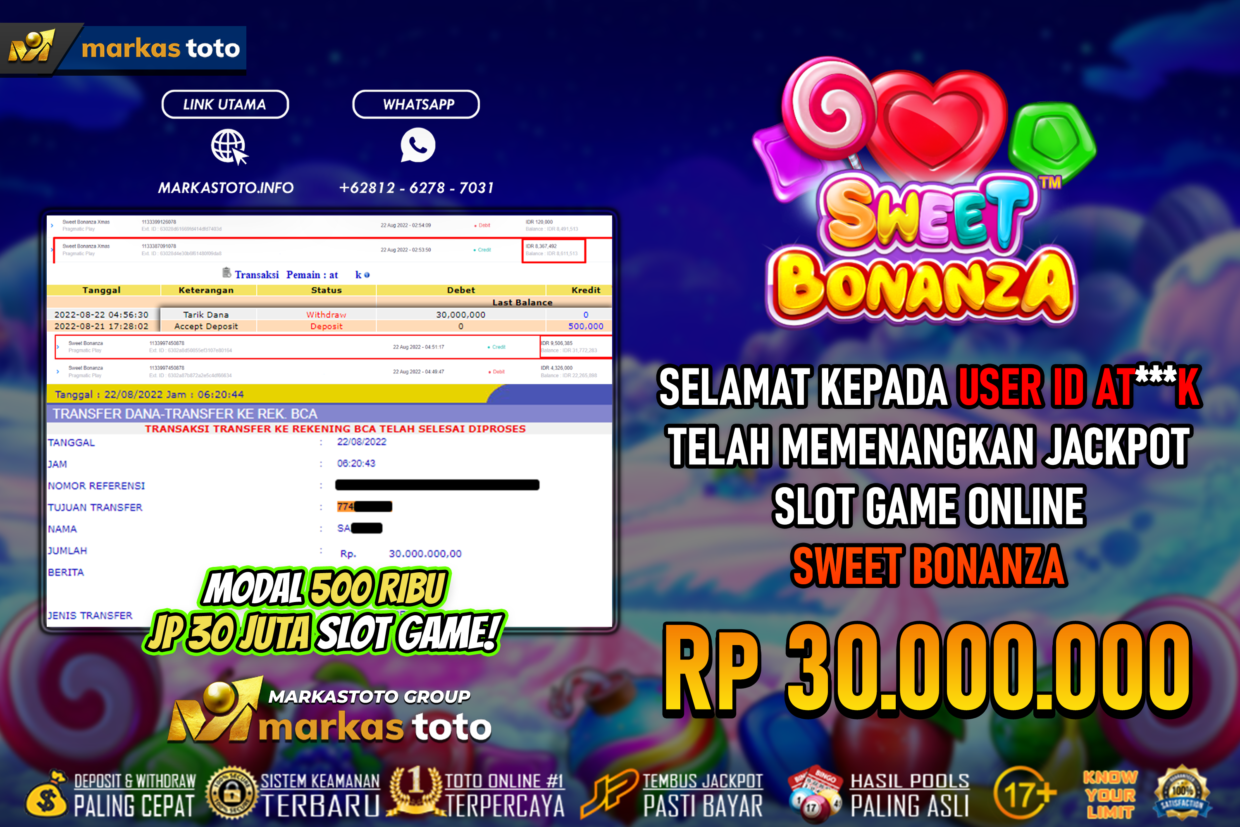 BUKTI PEMBAYARAN MEMBER JP SLOT PRAGMATIC SWEET BONANZA DI MARKASTOTO USER ID ATK