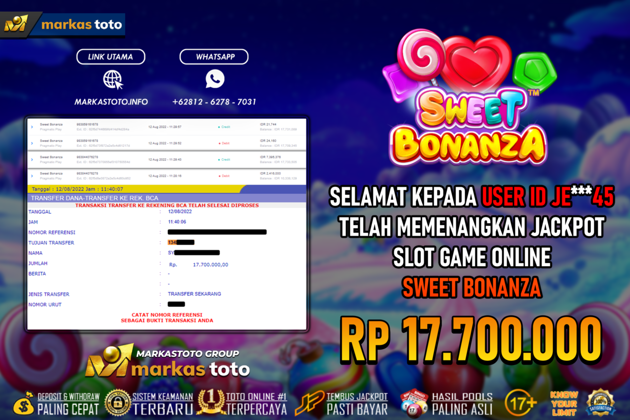 BUKTI PEMBAYARAN MEMBER JP SLOT PRAGMATIC SWEET BONANZA DI MARKASTOTO USER ID JE45