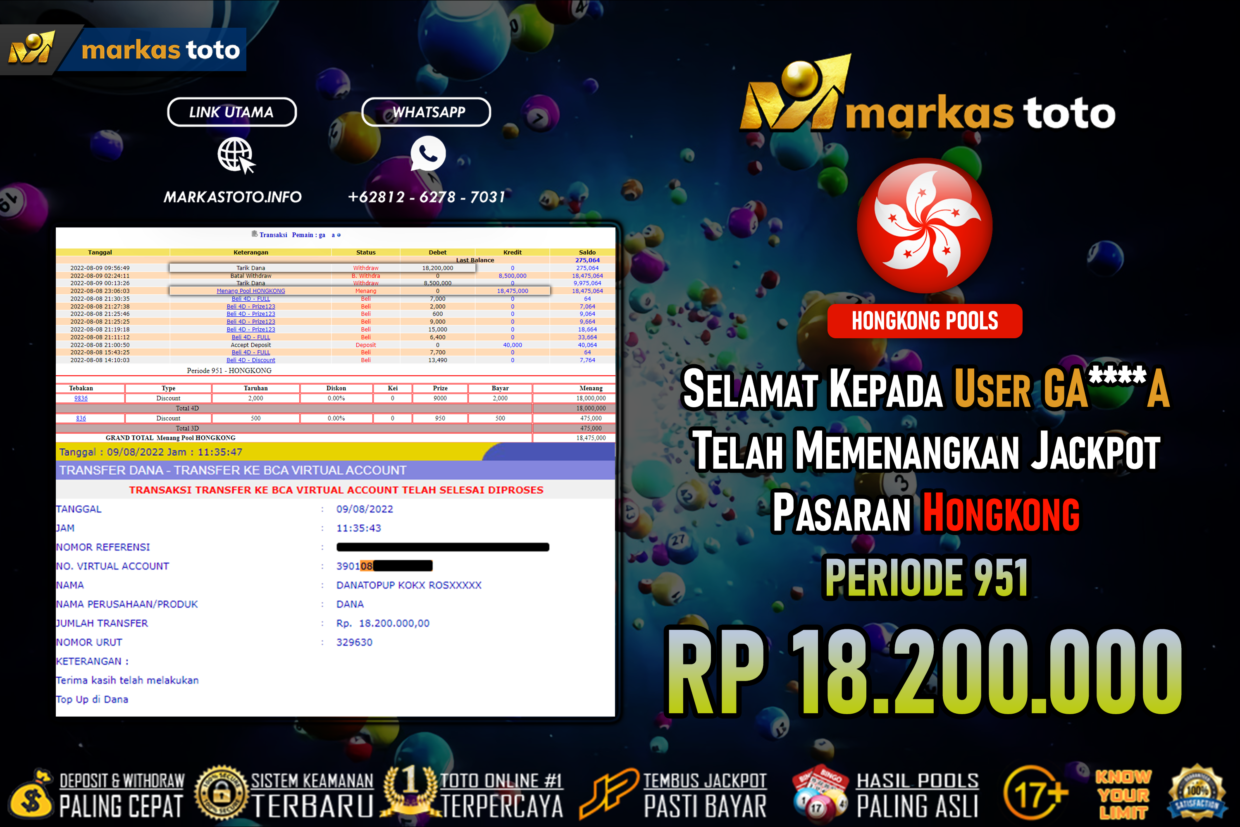 BUKTI PEMBAYARAN MEMBER JP TOGEL HK DI MARKASTOTO USER ID GAA