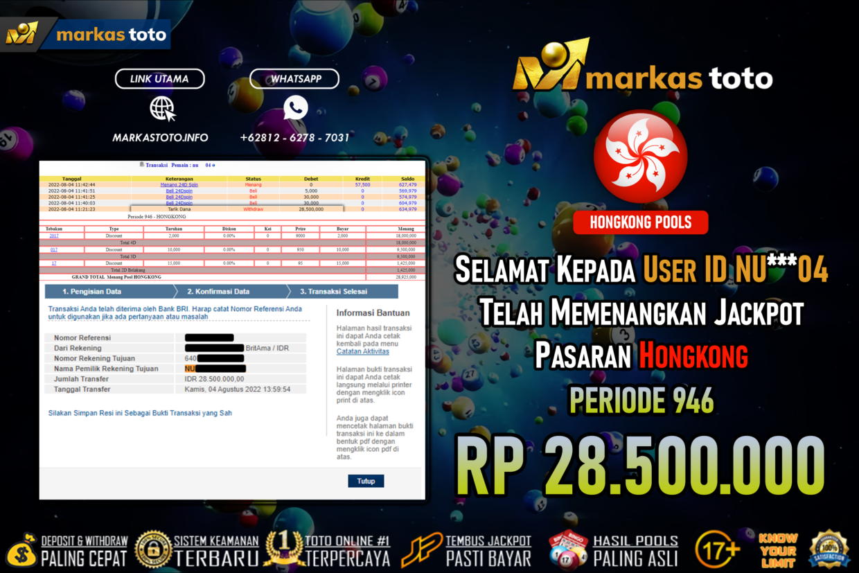 BUKTI PEMBAYARAN MEMBER JP TOGEL HK DI MARKASTOTO USER ID NU04