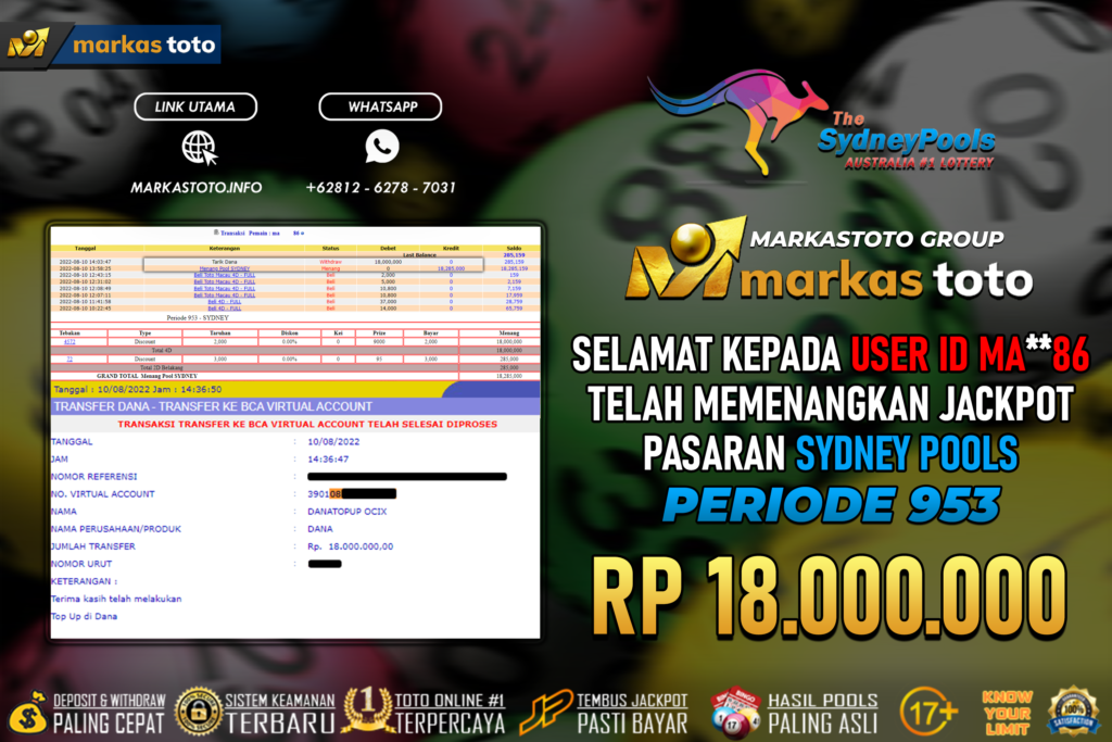 BUKTI PEMBAYARAN MEMBER JP TOGEL SYDNEY DI MARKASTOTO USER ID MA86