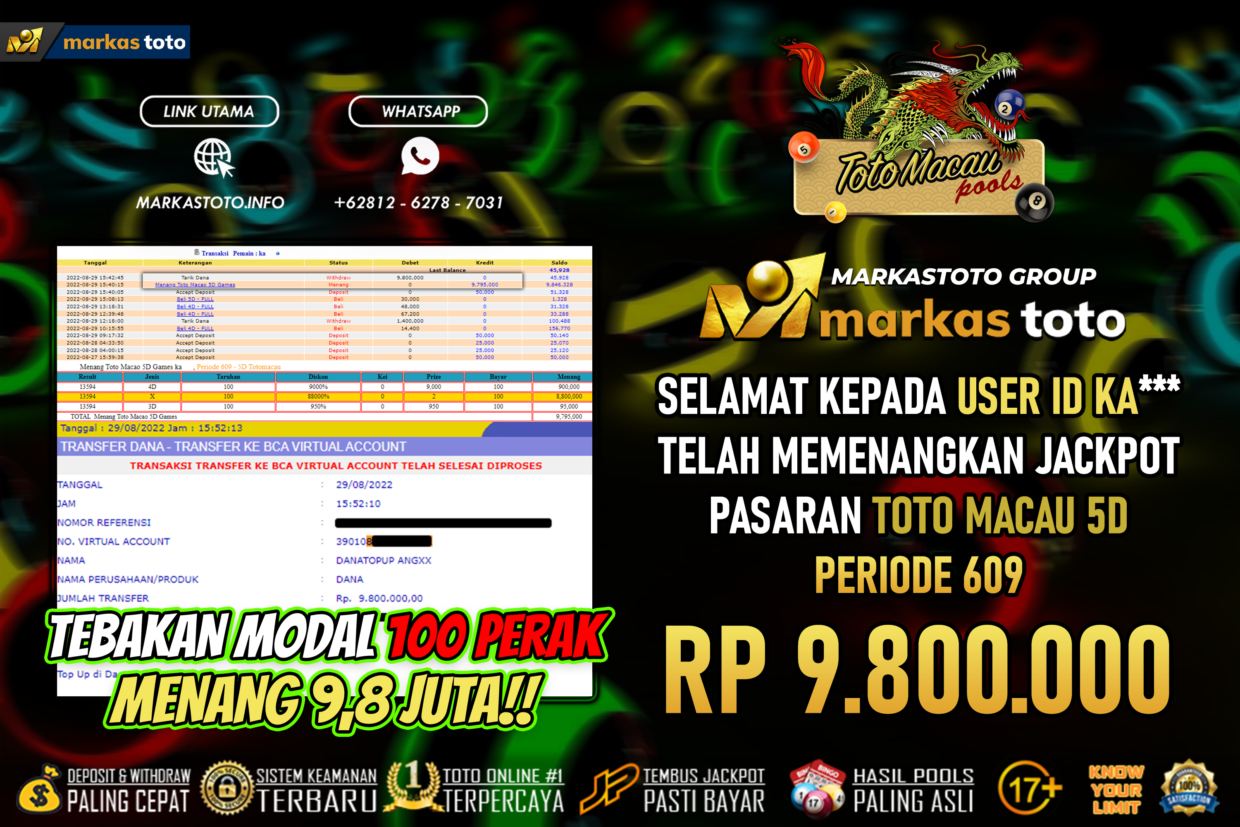 BUKTI PEMBAYARAN MEMBER JP TOGEL TOTO MACAU 5D DI MARKASTOTO USER ID KA